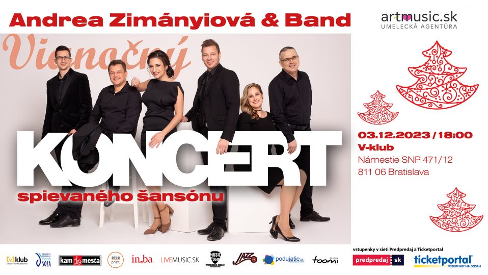 V-klub: Andrea Zimányiová & Band – Vianočný koncert spievaného šansónu, 3. 12. 2023