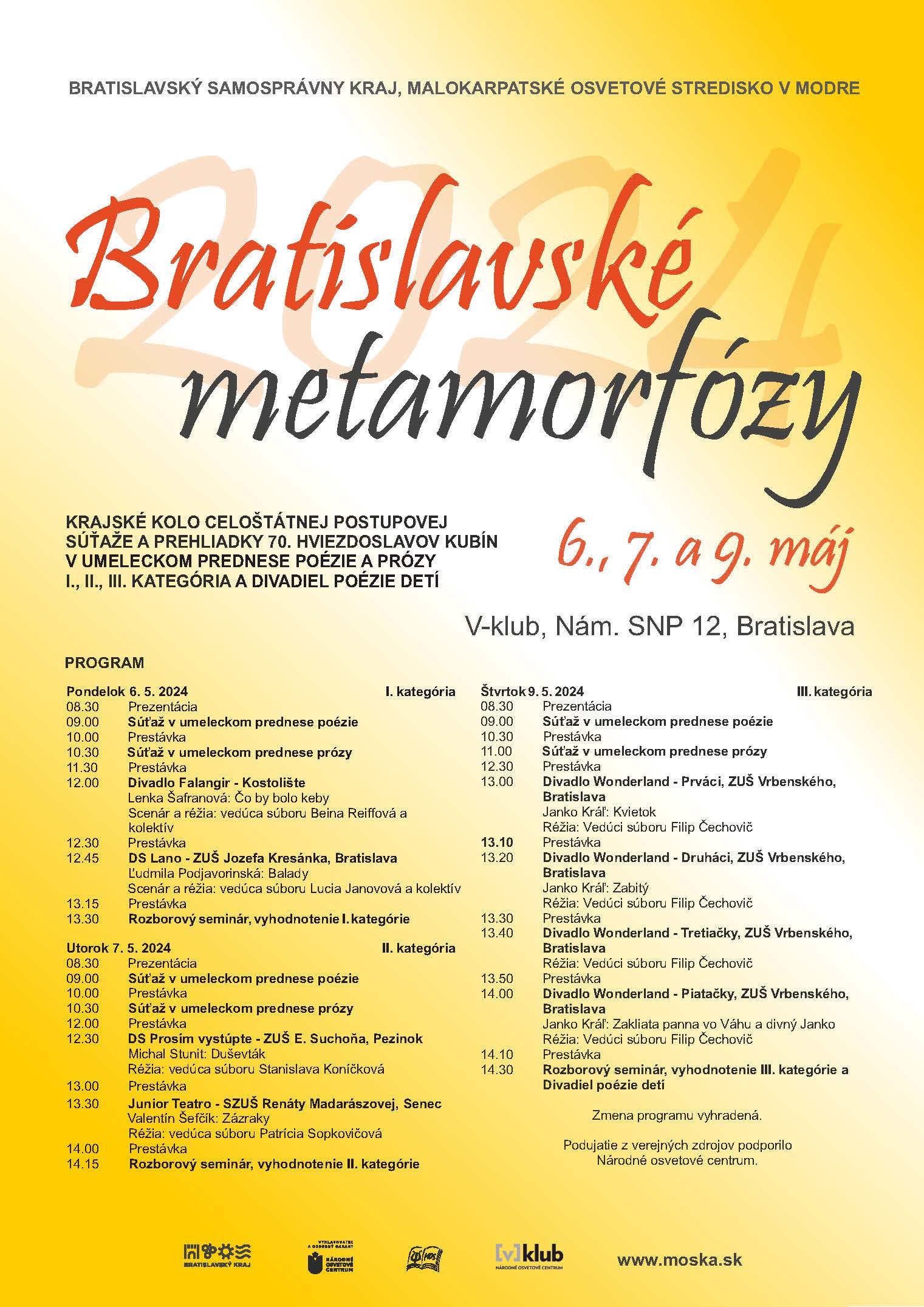 V-klub: Bratislavské metamorfózy, máj 2024